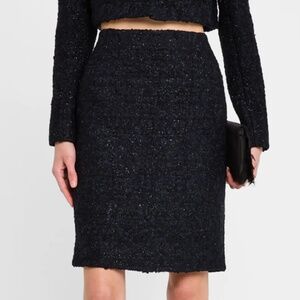Vintage Luisa Spagnoli Pencil Skirt Tweed Black Metallic Business Casual Sz M
